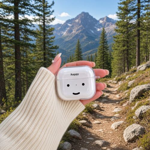happy笑脸耳机壳适用airpods1/2/3/4/5/pro/pro2/pro3苹果AirPods保护套软壳耳机盒保护壳全包保护简约保护套