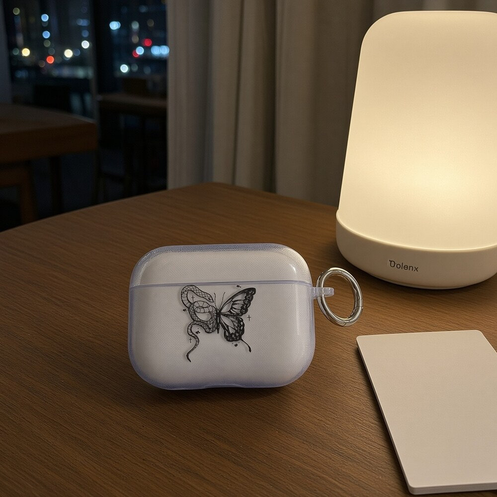 蝴蝶蛇纹耳机壳适用airpods1/2/3/4/pro/pro2/pro3苹果AirPods保护套轻薄潮流保护套防摔保护个性全包保护