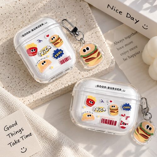 耐磨无线耳机套美食图案耳机壳适用airpods1/2/3/4/pro/pro2/pro3苹果AirPods保护套卡通潮流趣味软壳可爱