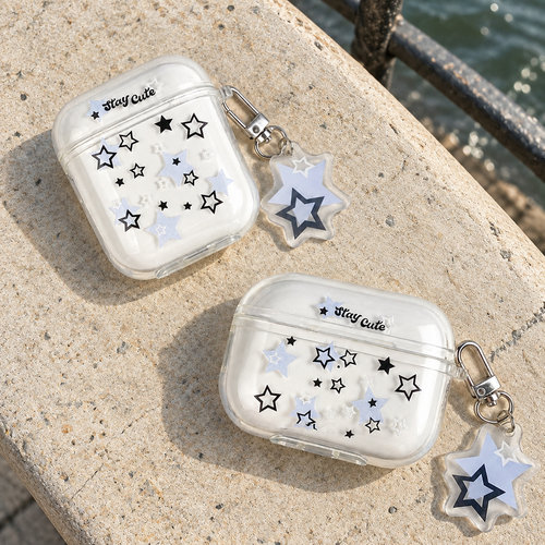 防刮保护防尘黑白五角星保护壳适用airpods1/2/3/4/5/pro/pro2/pro3苹果AirPods保护套轻薄无线耳机套软壳