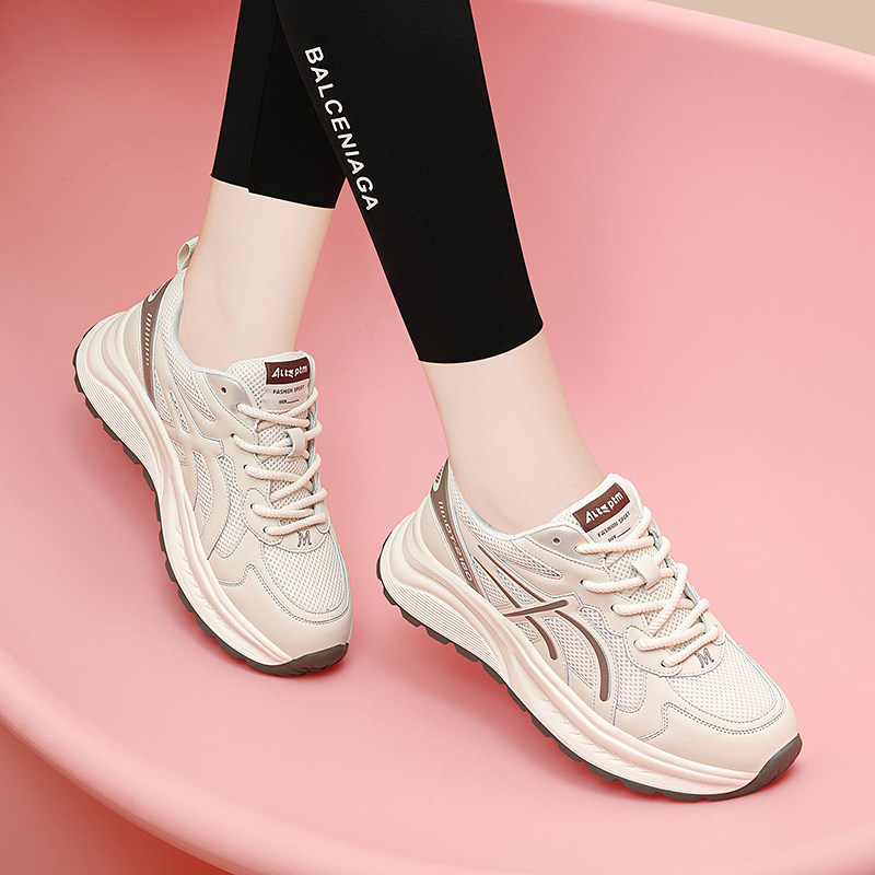 女子运动鞋女鞋春季透气网面鞋子真皮轻便跳绳休闲慢跑减震跑步鞋