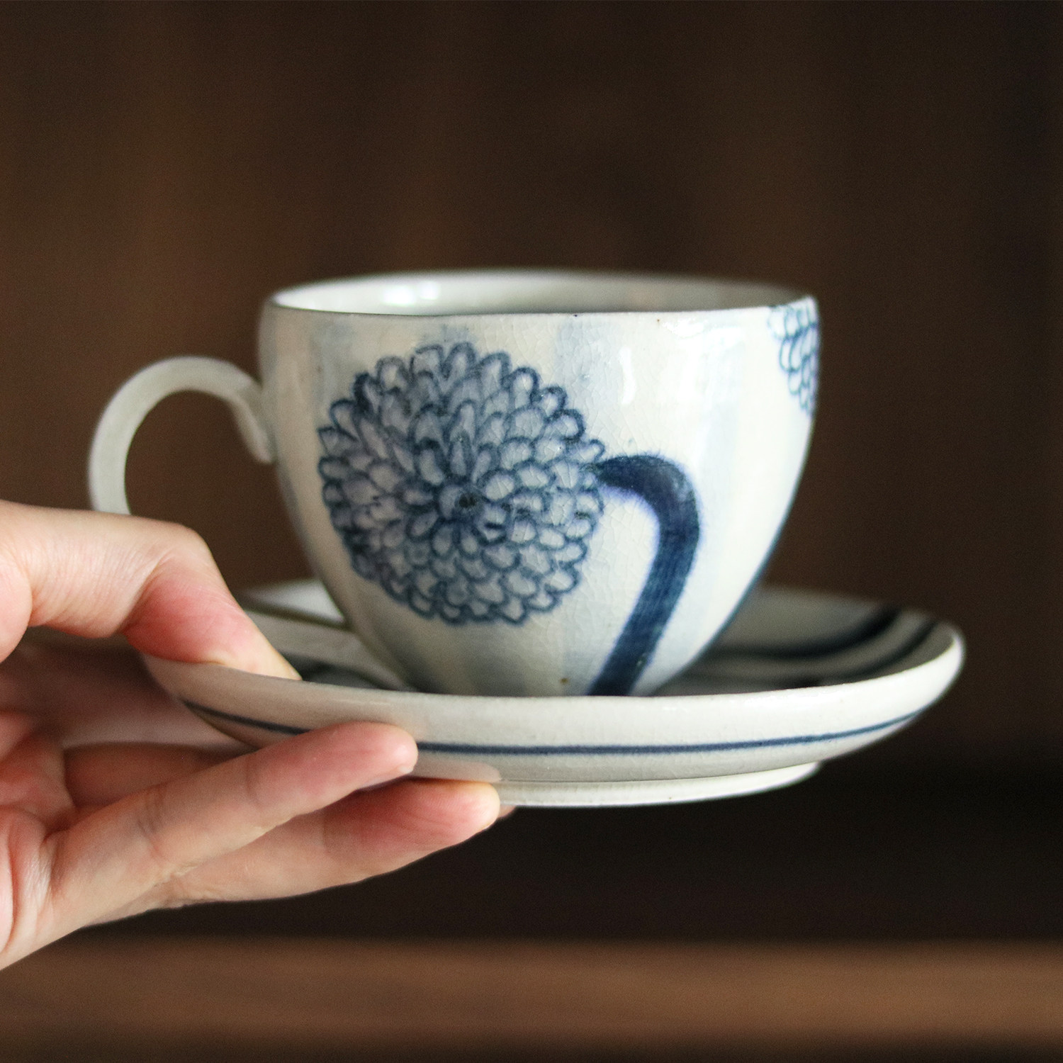 日本进口宗山窑手绘青花咖啡杯