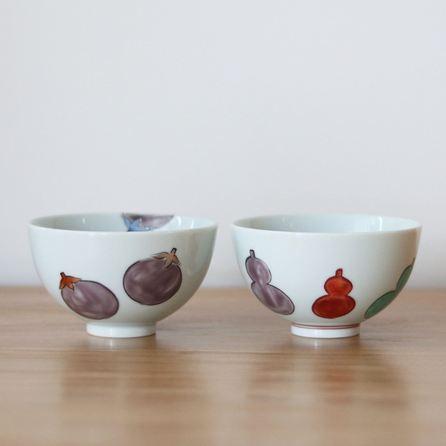 日本藏珍窑手绘葫芦茄子陶瓷饭碗