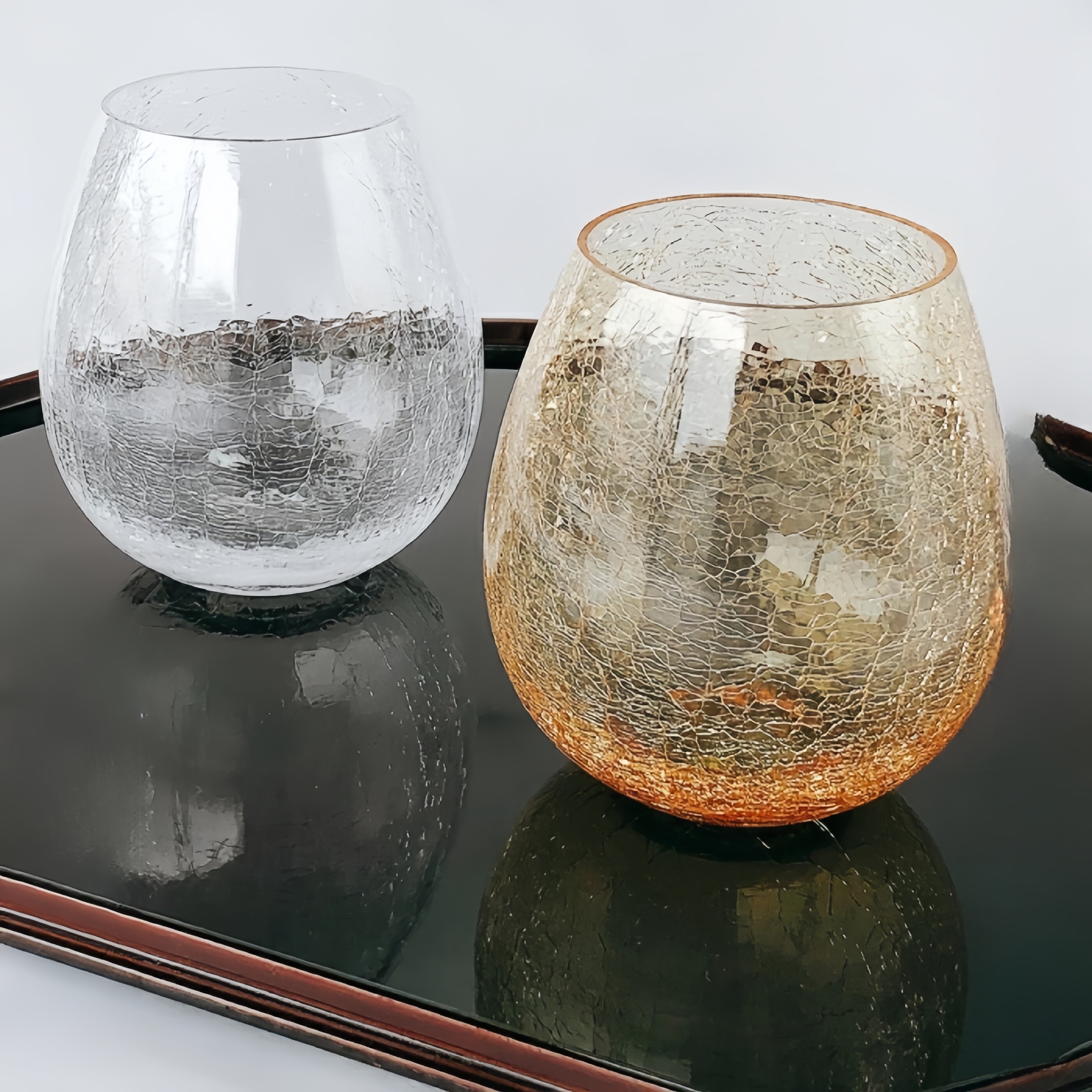 广田硝子手作花蕾冰裂纹玻璃杯