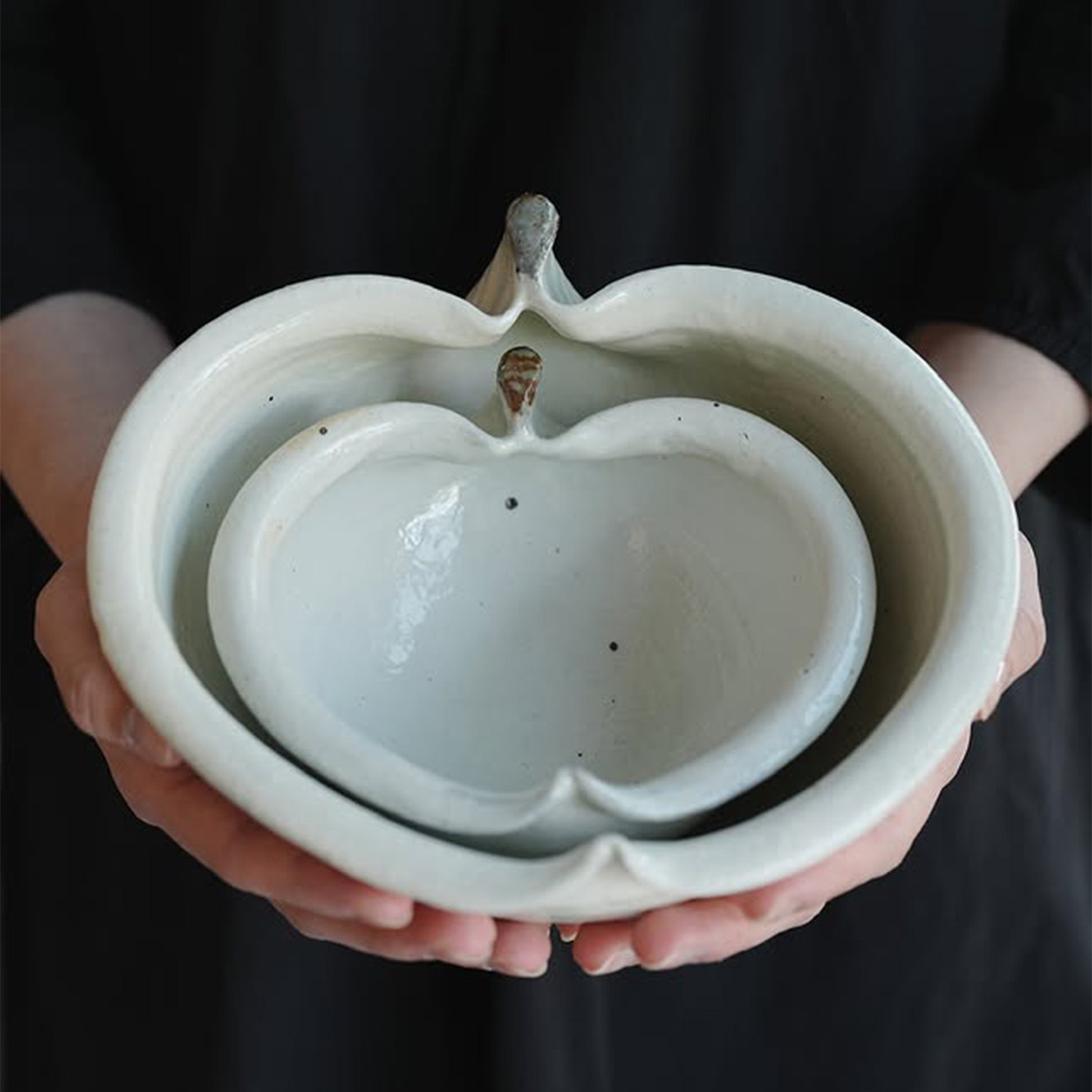 日本原装进口手工制作粉引苹果碗
