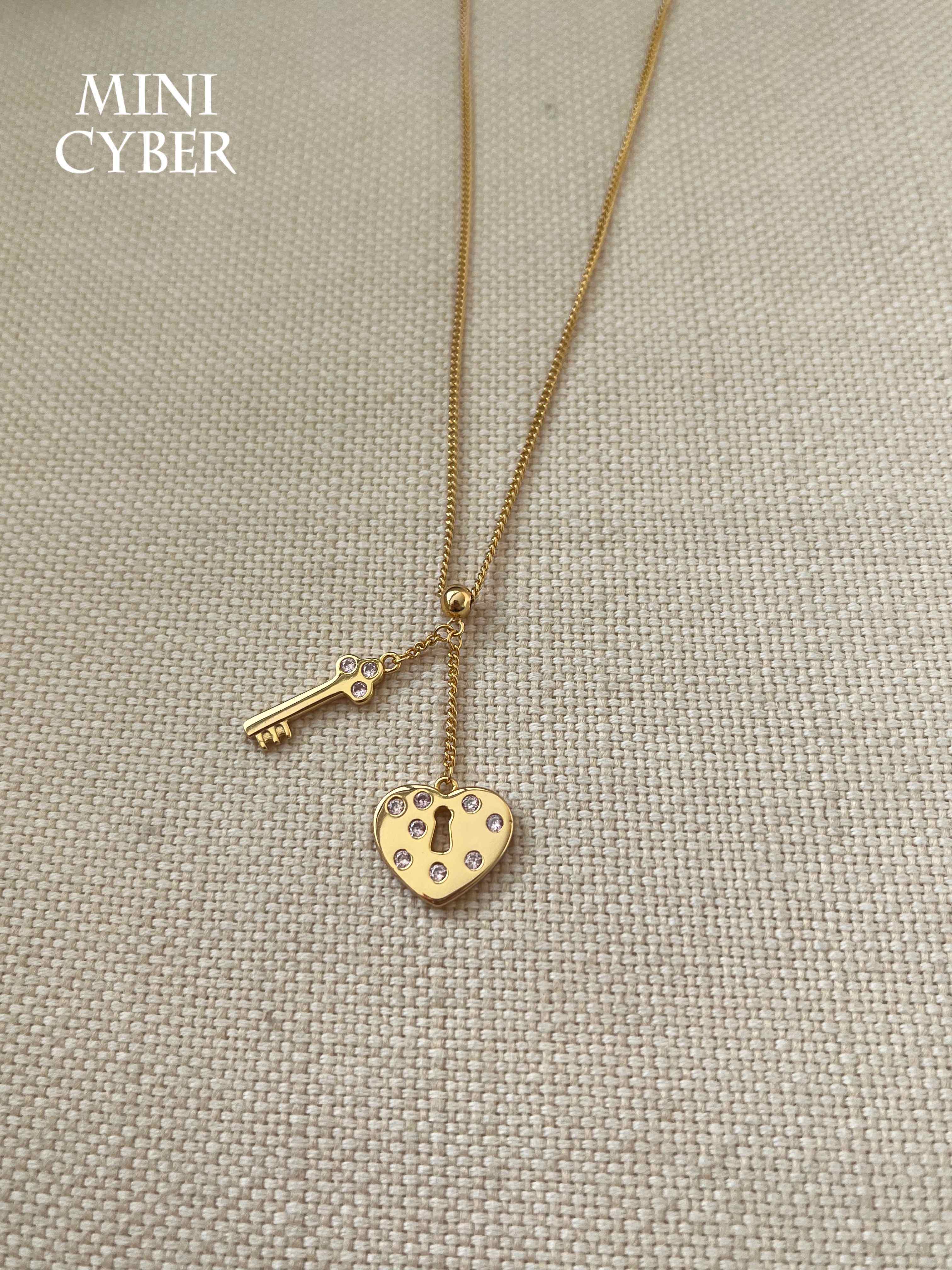 minicyber钥匙爱心锁项链纯银镀金小众时髦送女友生日礼物饰品