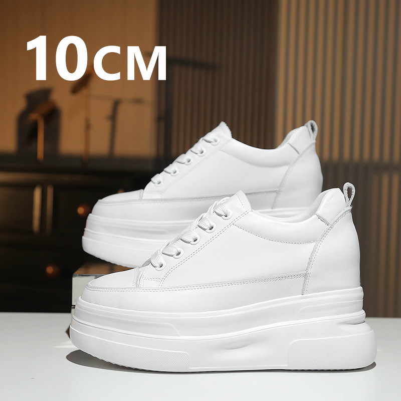 10CM隐形内增高女鞋2026新款小个子厚底小白鞋女百搭真皮松糕单鞋