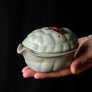 汝道汝窑手抓壶 富甲一方复古陶瓷快客杯 创意龟甲1壶2杯旅行茶具