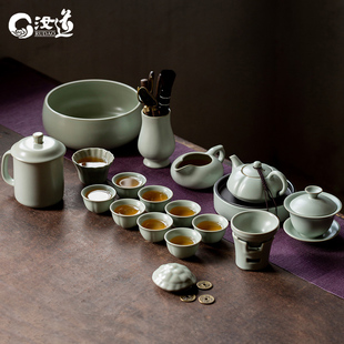 礼品 汝窑功夫茶具整套陶瓷汝道汝瓷泡茶壶茶杯办公家用会客大套装