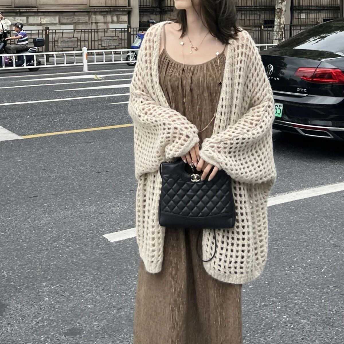 2024早春季新款中长款镂空针织开衫女慵懒风外搭毛衣外套防晒上衣