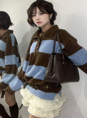 JENNIE金智妮姜涩琪同款 SANSAN韩代Lartigent 条纹针织毛衣