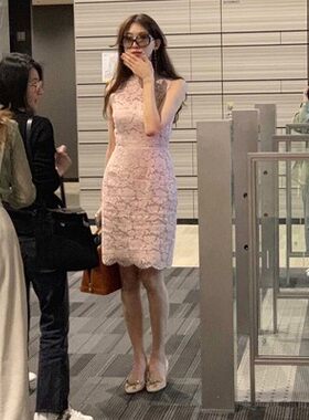 明星林志玲同款粉色蕾丝