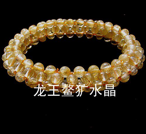 龙王鳌犷水晶天然金发晶园珠手链4mm
