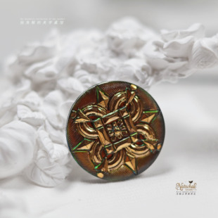 27mm绿蓝金浮刻 捷克高定琉璃贴片圆牌 仅9颗 巴洛克之花