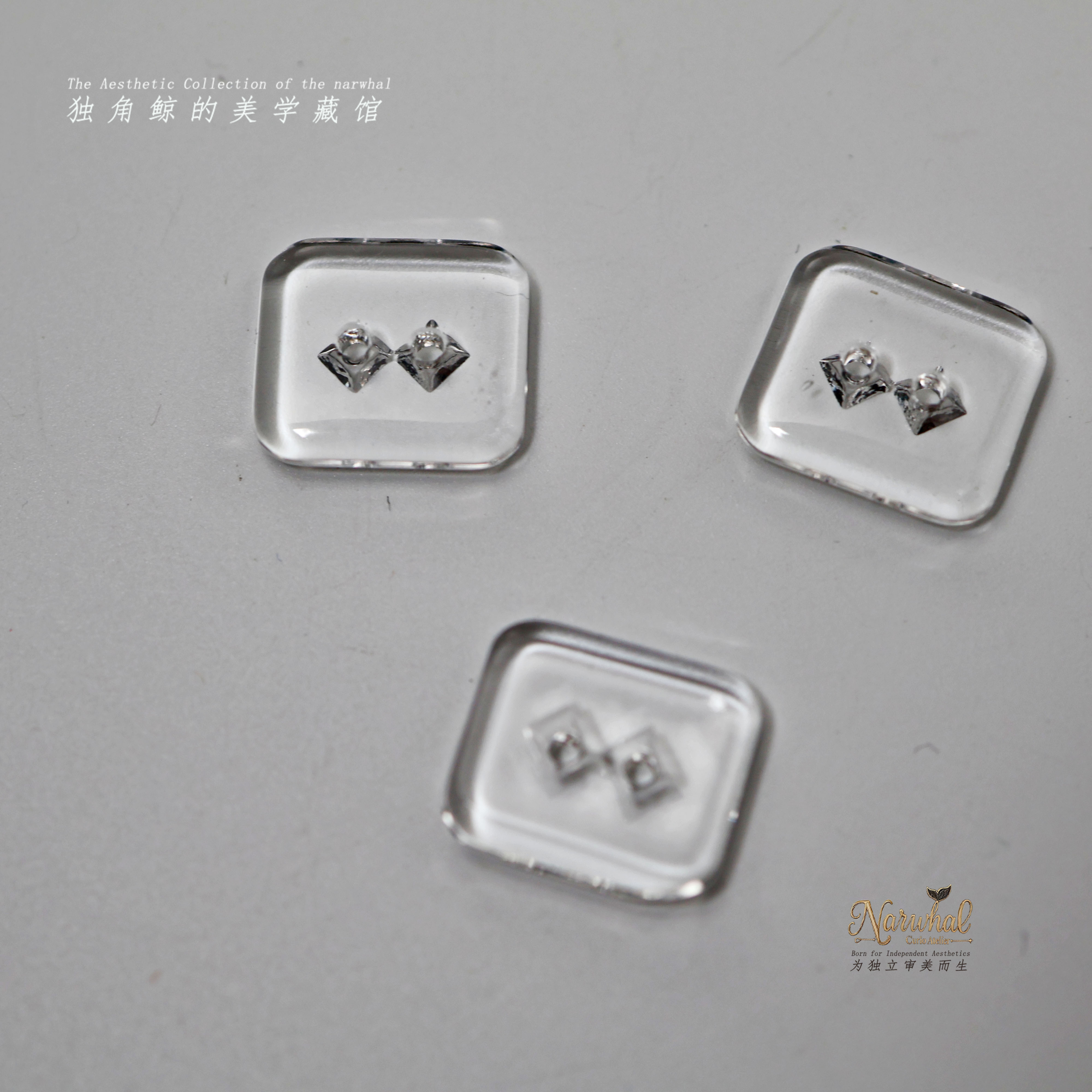 清棱镜方｜高透纯白圆角方形两眼琉璃极简衬衫纽扣孤品14*16mm