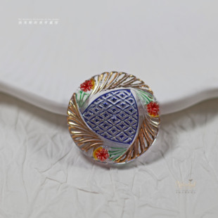 27mm红绿蓝透明手绘鎏金 捷克进口琉璃贴片 布拉格玫瑰