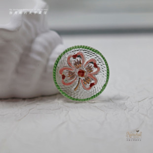 27mm浮雕绳纹四叶草绿粉点红手绘鎏金 捷克高定琉璃纽扣 四叶草