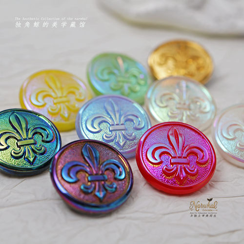 #法兰西之花# 1970s西德古董琉璃纽扣 23mm法兰西王室骄傲鸢尾花