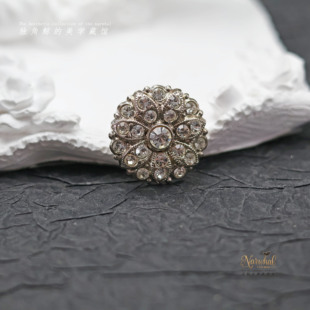 #雪花# 西德vintage古董纽扣 22mm银色金属手工镶嵌琉璃钻