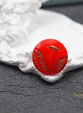 #1950s捷克故事# 古董琉璃纽扣 28mm新艺术运动手绘 孤品1颗