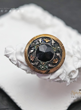 #1950s捷克故事# 古董琉璃纽扣 27mm浮雕鎏金银 孤品1颗