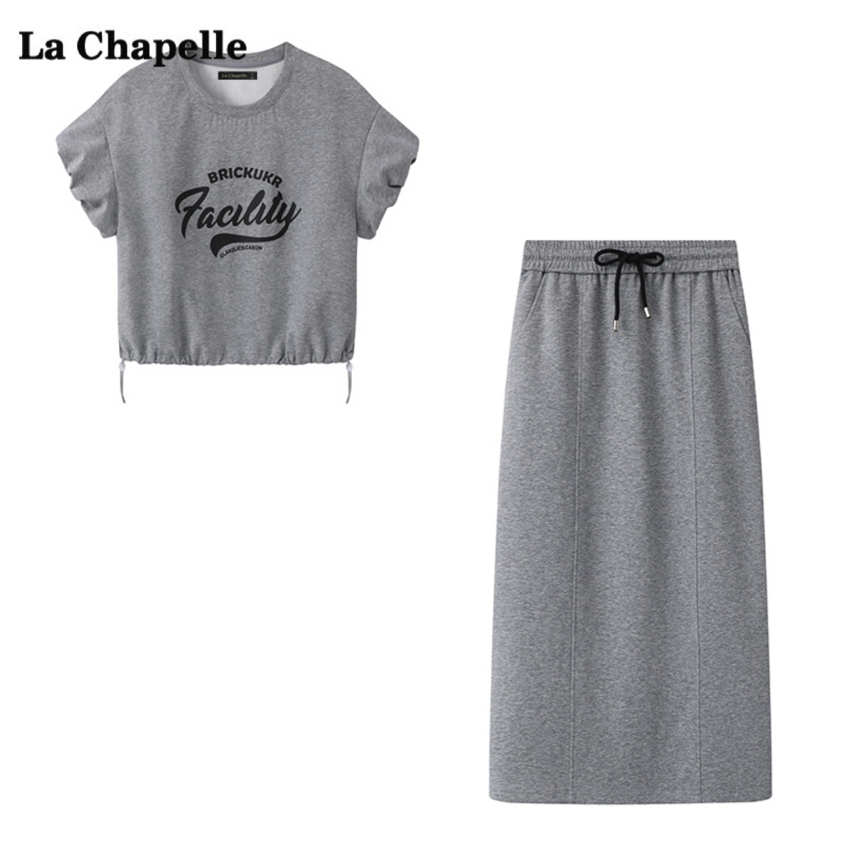 拉夏贝尔/La Chapelle短袖T恤半身裙两件套女夏季新款时尚套装