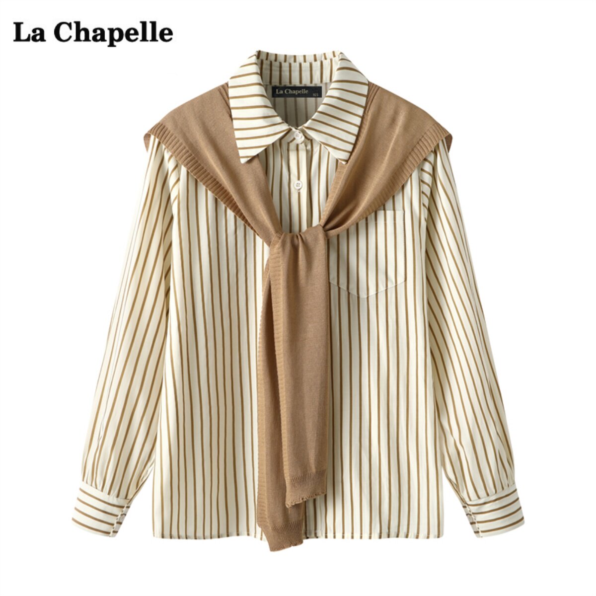 拉夏贝尔/La Chapelle秋季设计感宽松条纹衬衫披肩两件套女上衣怎么样,好用不?