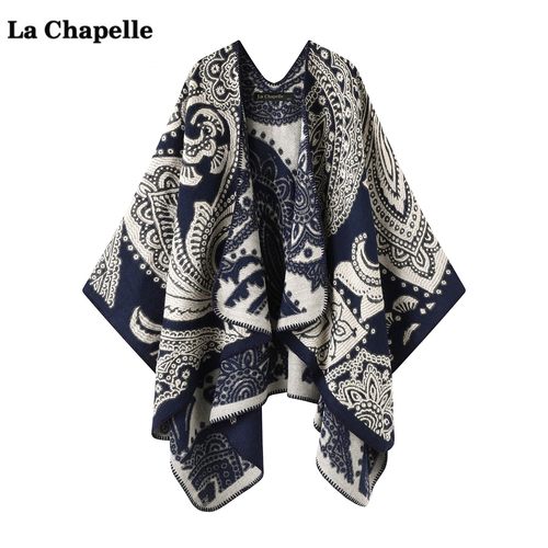 拉夏贝尔/La Chapelle复古仿羊绒提花披肩斗篷女旅游保暖外搭披风