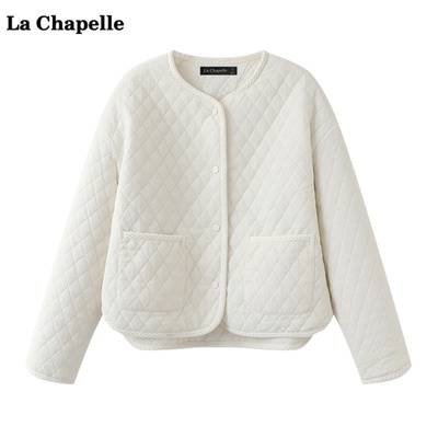 拉夏贝尔/La Chapelle圆领菱格圆领外套女秋冬季新款轻薄宽松上衣