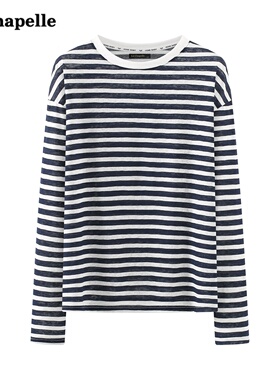 拉夏贝尔/LaChapelle休闲条纹长袖T恤女春季新款宽松显瘦打底上衣