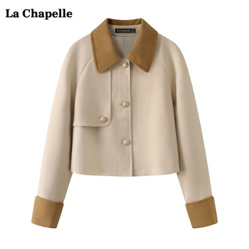 拉夏贝尔/La Chapelle时尚翻领短款外套女春季新款百搭小个子上衣