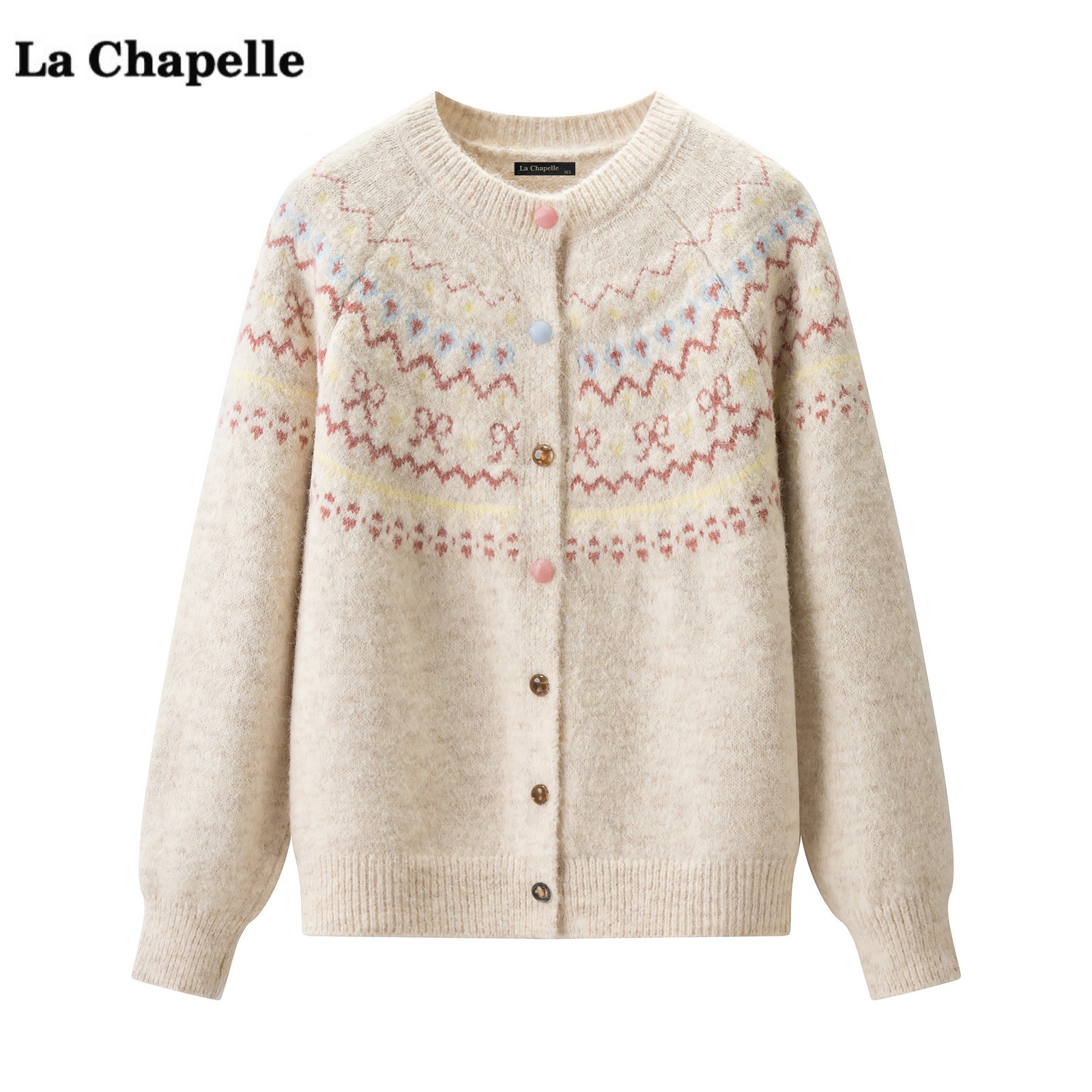 拉夏贝尔/La Chapelle减龄提花针织开衫女冬季新款宽松毛衣上衣