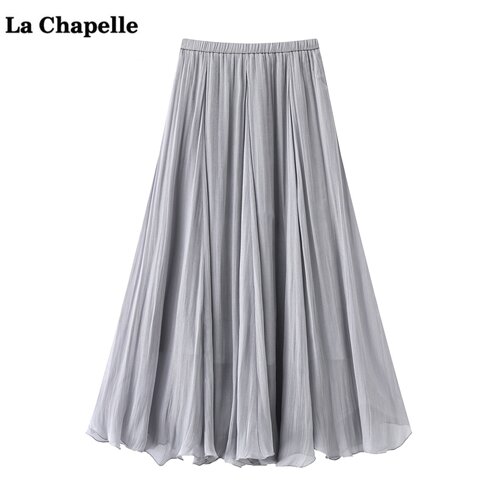 拉夏贝尔/La Chapelle高腰褶皱流沙金半身裙女夏季新款仙女A字裙