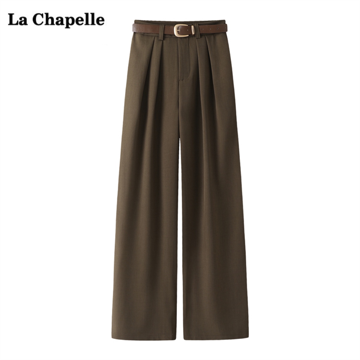 拉夏贝尔/La Chapelle高腰休闲西装裤女秋季新款腰带直筒阔腿长裤