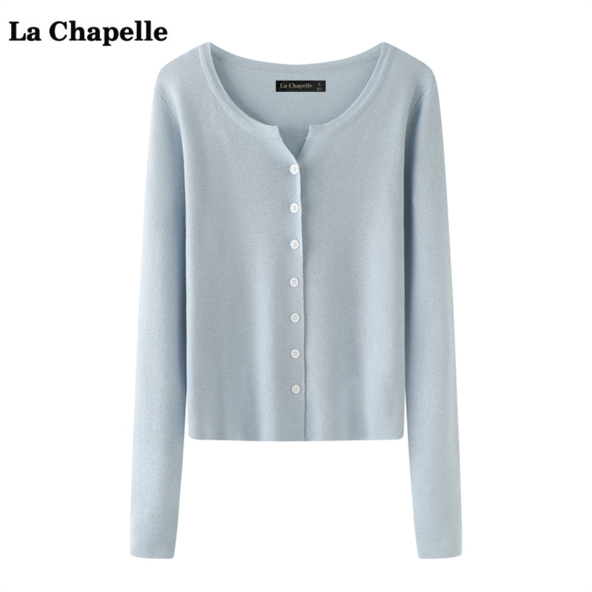 拉夏贝尔/La Chapelle纯色V领长袖针织开衫女秋季修身打底衫上衣