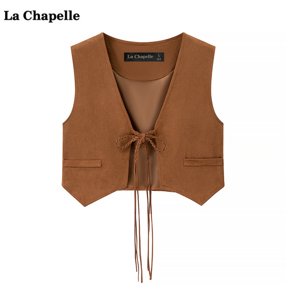 拉夏贝尔/La Chapelle美拉德系带马甲背心女秋季新款宽松开衫上衣