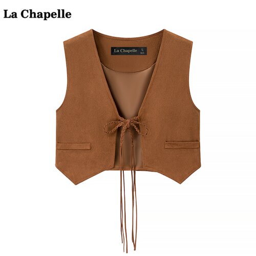 拉夏贝尔/La Chapelle美拉德系带马甲背心女秋季新款宽松开衫上衣