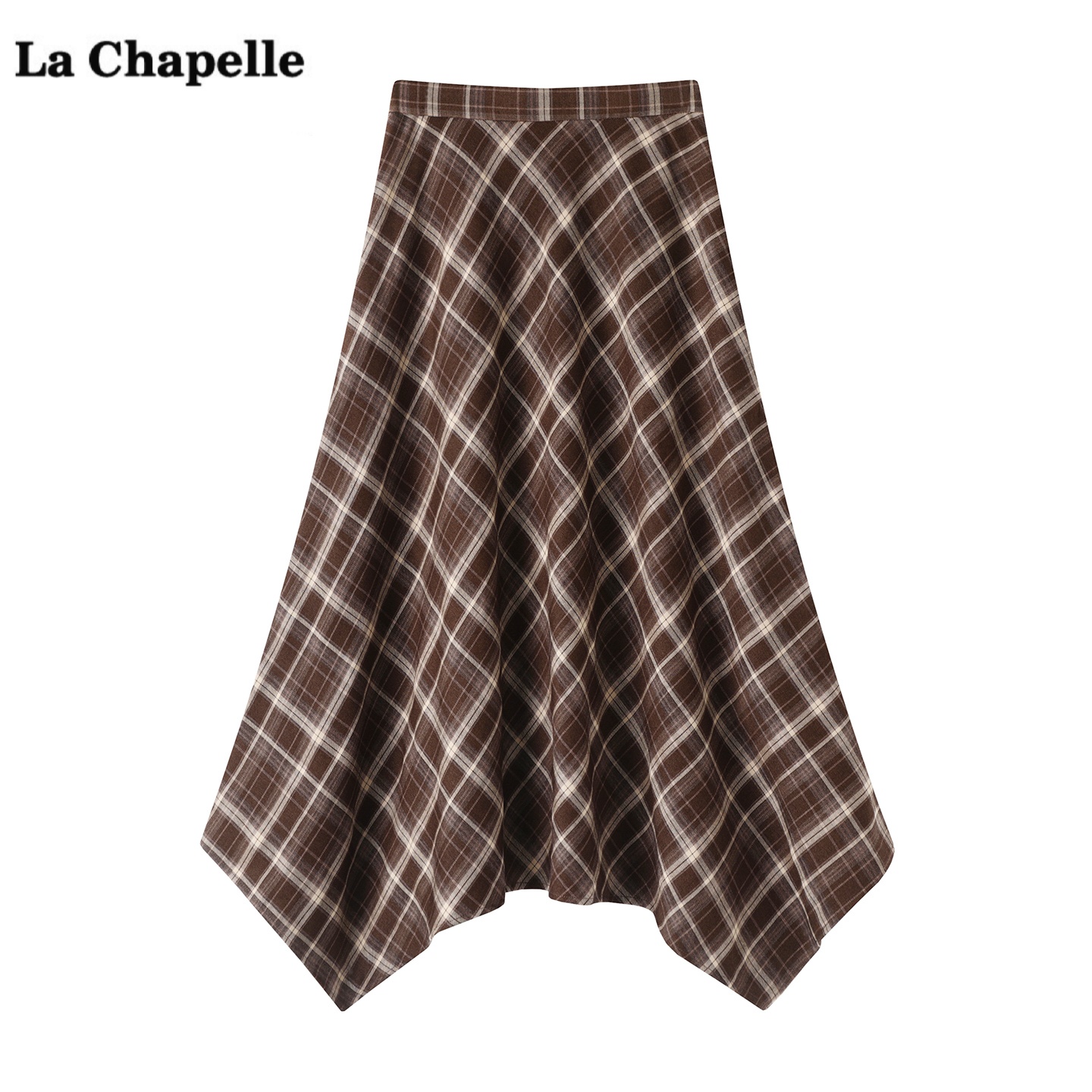 拉夏贝尔/La Chapelle不规则格纹半身裙女秋新款气质显瘦a字裙子