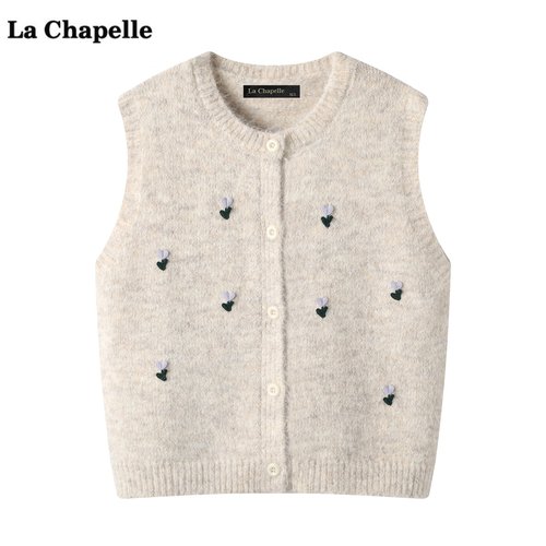 拉夏贝尔/La Chapelle韩系软糯针织马甲女秋冬季新款背心坎肩上衣