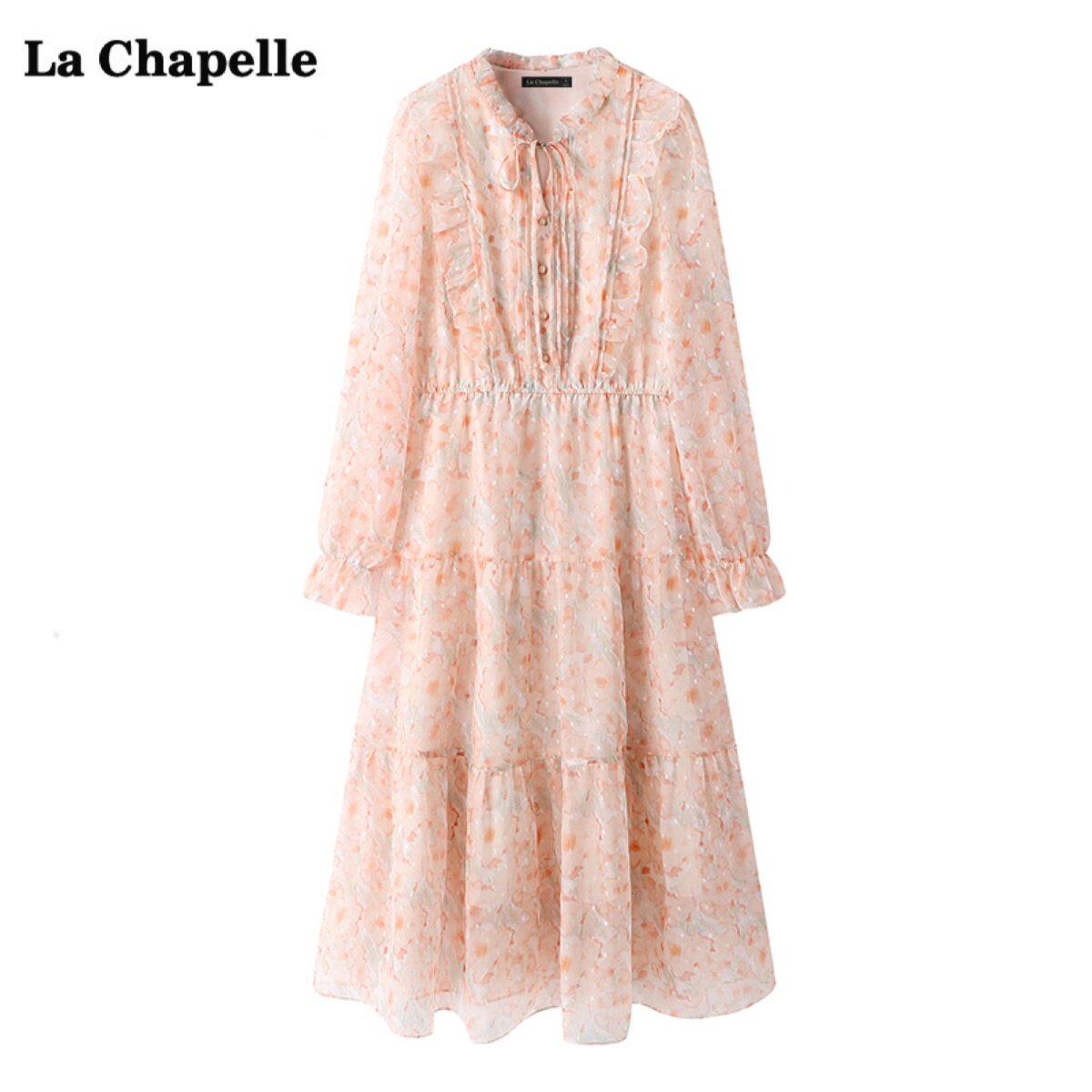 拉夏贝尔/La Chapelle碎花雪纺连衣裙女灯笼袖气质长袖仙女中长裙怎么看?
