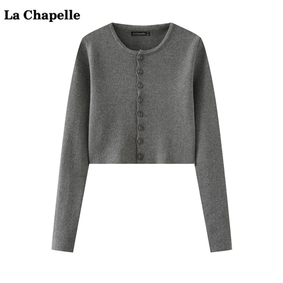 拉夏贝尔/La Chapelle气质长袖针织开衫女春季新款bm风短外套上衣