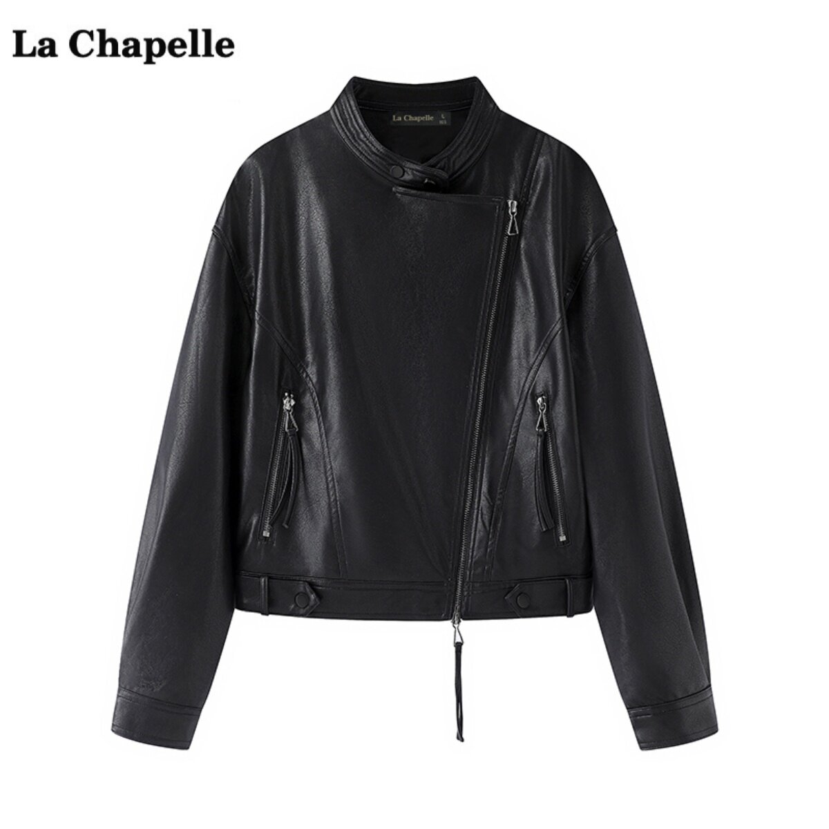 拉夏贝尔/La Chapelle复古黑色PU皮衣女春季新款百搭机车服外套,女装/女士精品,皮衣,淘宝优惠券,粉丝福利购,淘宝优惠卷