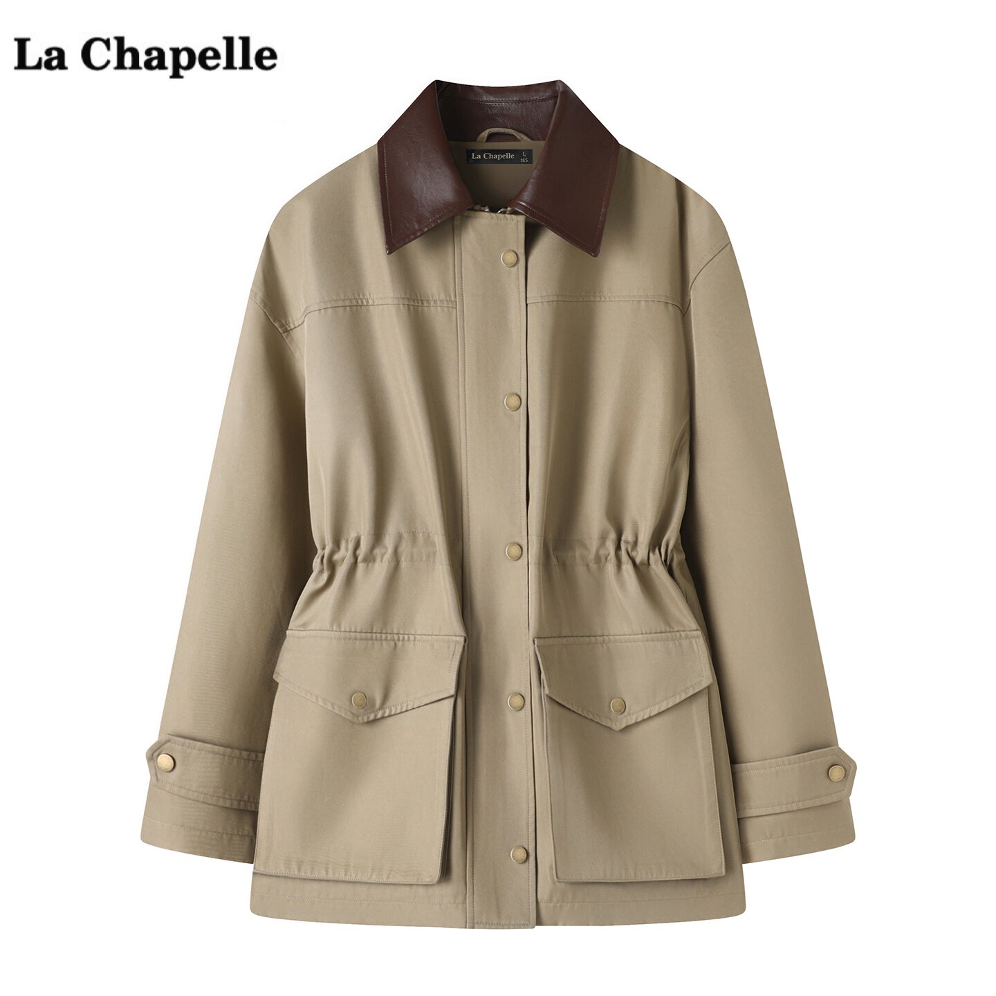 拉夏贝尔/La Chapelle休闲翻领中长款风衣女秋季新款复古工装外套