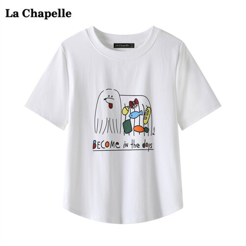 拉夏贝尔/La Chapelle卡通印花短袖T恤女夏季新款宽松打底衫上衣