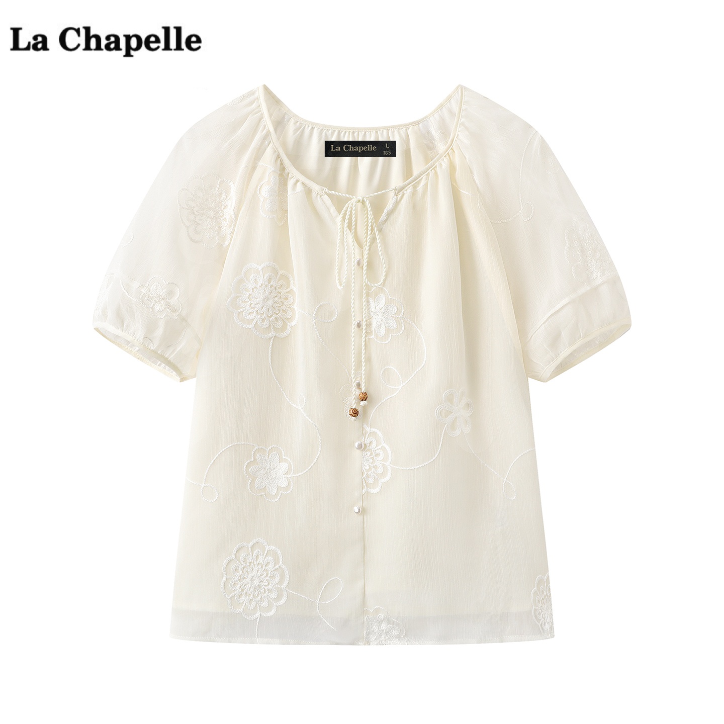 拉夏贝尔/La Chapelle国风刺绣短袖衬衫女夏季新款宽松衬衣上衣