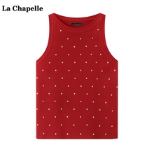 拉夏贝尔/La Chapelle辣妹红色波点吊带背心女夏新款圆领无袖上衣