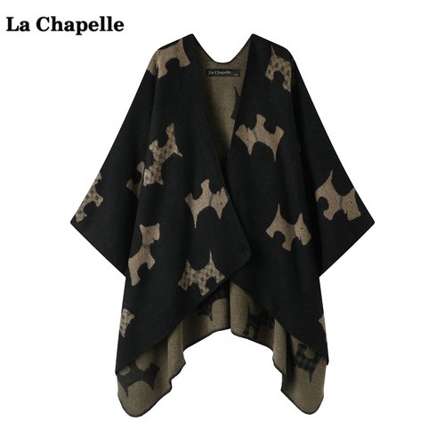 拉夏贝尔/La Chapelle气质小狗提花针织披肩女旅游外搭披风围巾