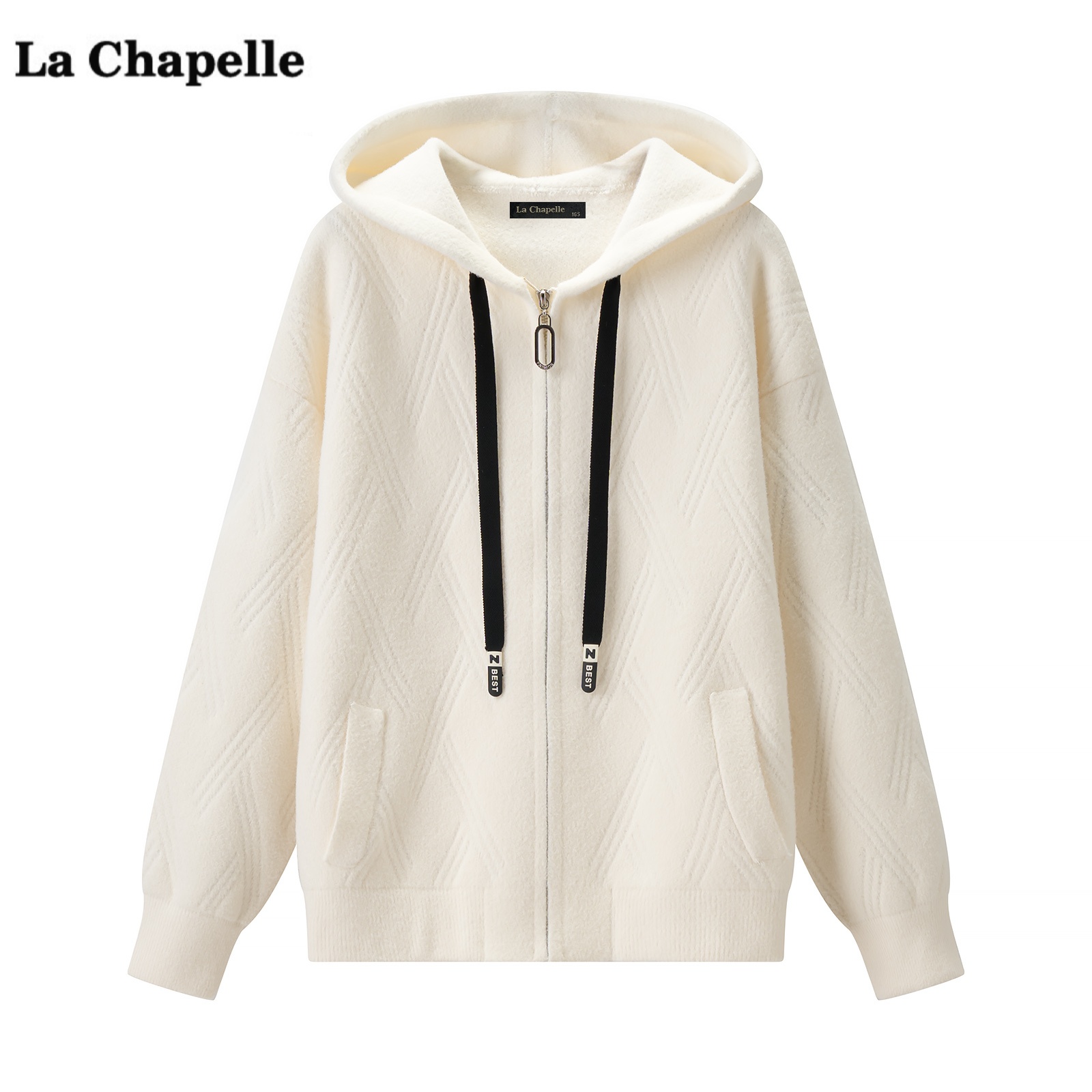 拉夏贝尔/La Chapelle韩系连帽针织开衫外套女冬季新款小个子上衣