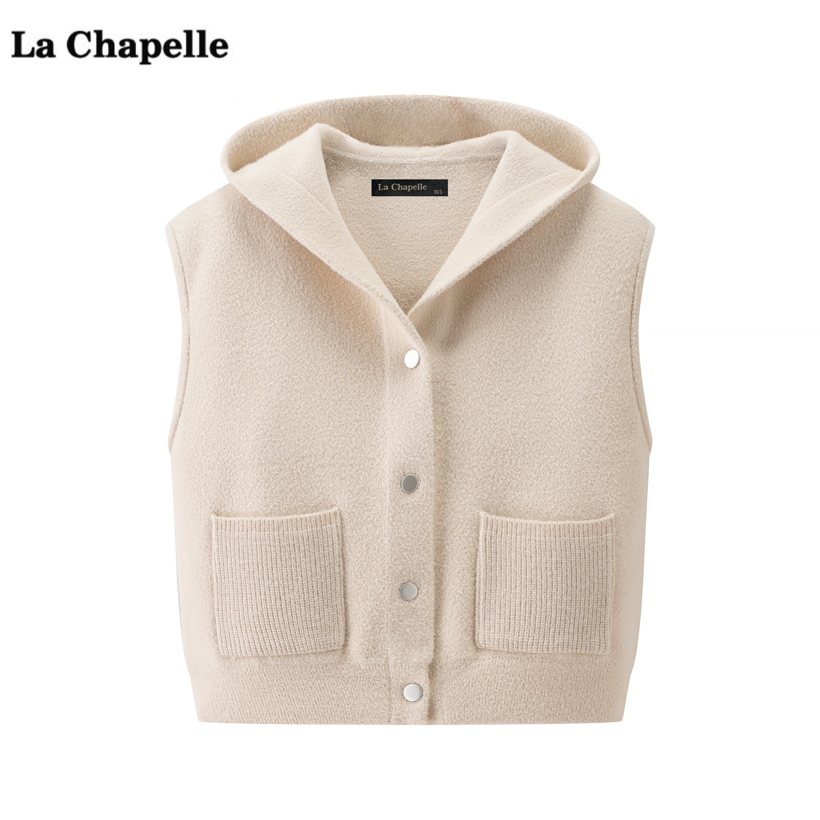 拉夏贝尔/La Chapelle韩系连帽针织马甲女秋冬季宽松背心坎肩上衣