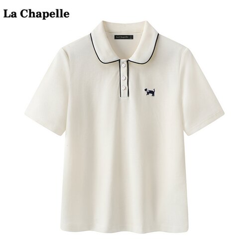 拉夏贝尔/La Chapelle小狗刺绣短袖POLO衫T恤女夏季新款气质上衣